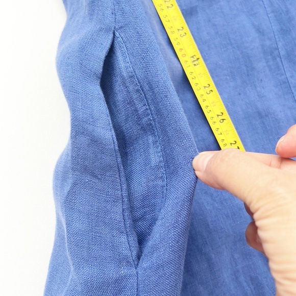 100% Linen MIDI Lagenlook Blue Sleeveless Dress - Picture 6 of 13